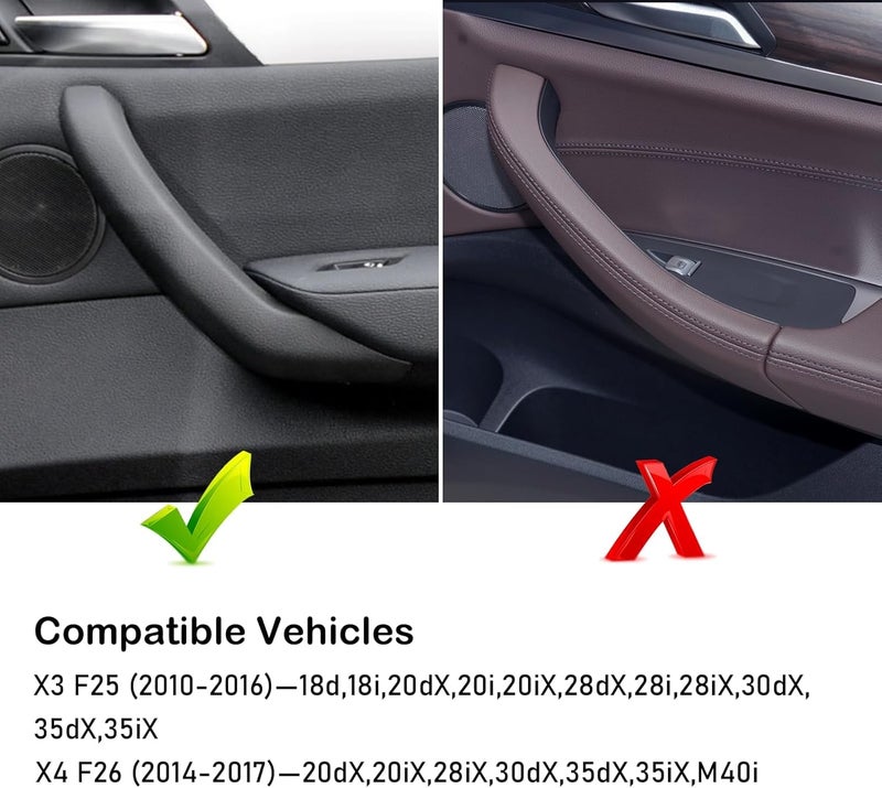 Jaronx Compatible with BMW X3 F25/X4 F26 Door Handle Covers,3PCS Interior Door Pull Handle Covers for BMW X3 F25 2010-2016, X4 F26 2014-2017, Left and Right Side(Black) - Image 2